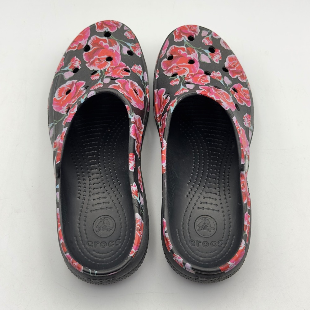 Crocs Freesail Clog Black Red Pink Rose Floral Print Slip On Shoes Womens 8 - Picture 5 of 10